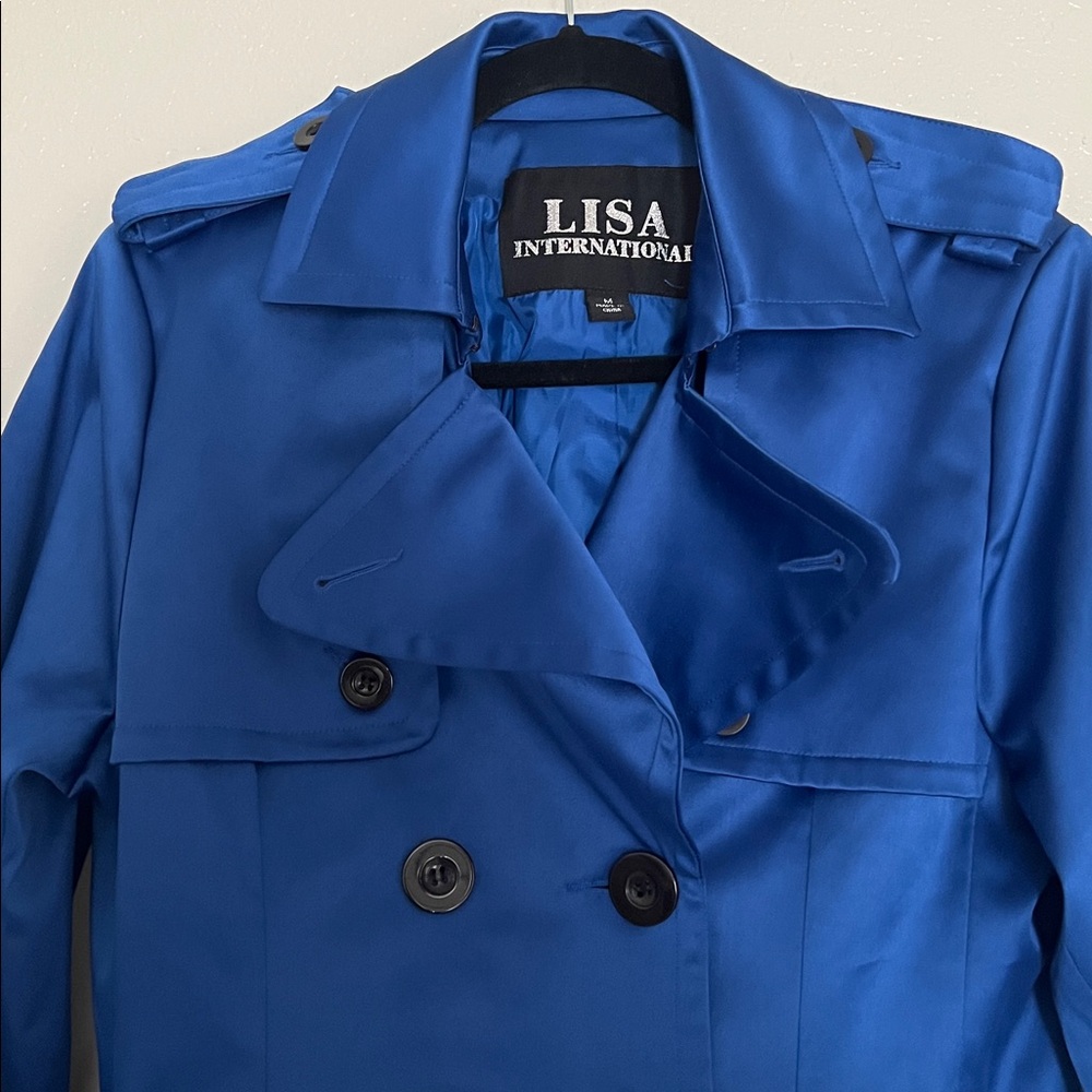 Lisa International Jacket Collared Double Breasted Pockets Belt Lined Size M - Picture 2 of 13